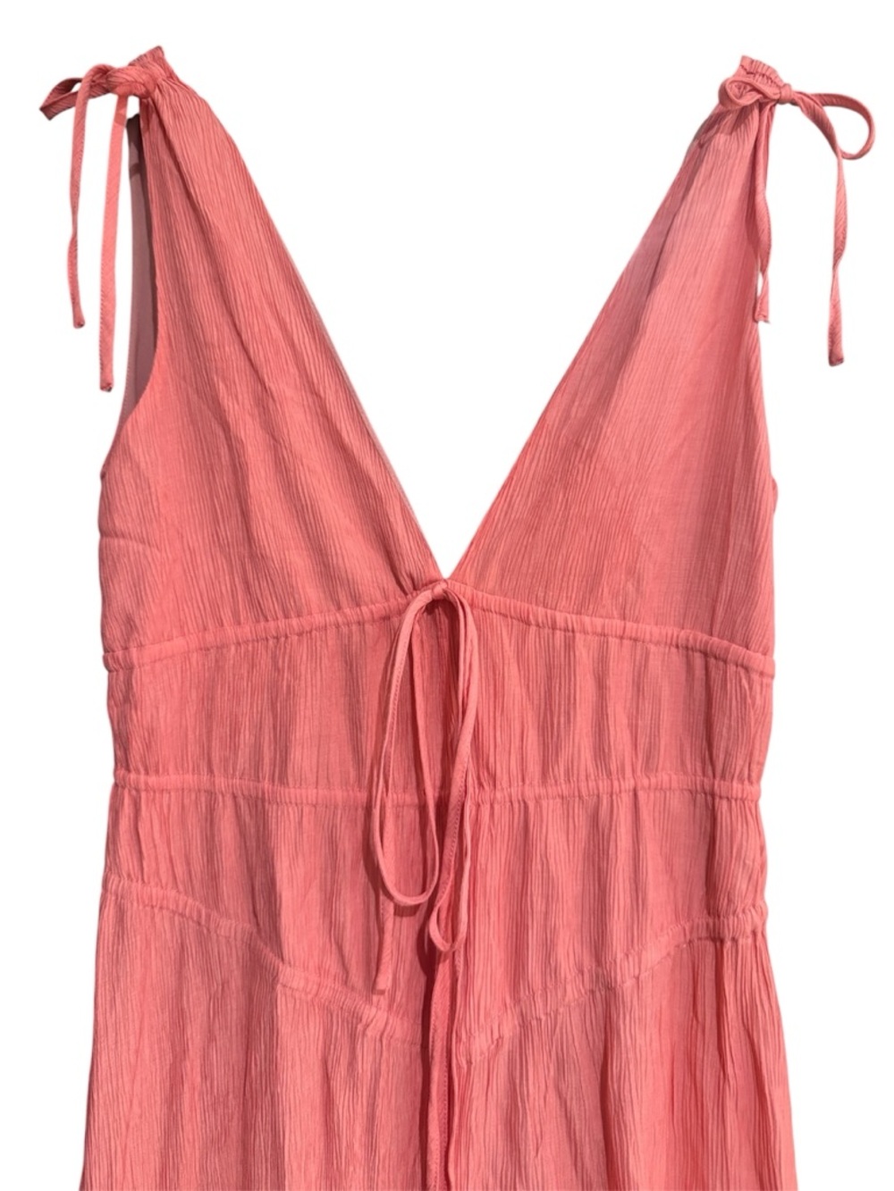 Hello Molly Pink Maxi Dress Size M Coral Tie Front Slit - Picture 3 of 5